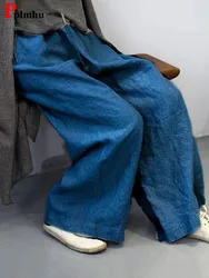 Oversize 7xl Cotton Linen Wide Leg Pants Casual Spring Summer Baggy Sweatpants Vintage High Waist Straight Trousers Korean women