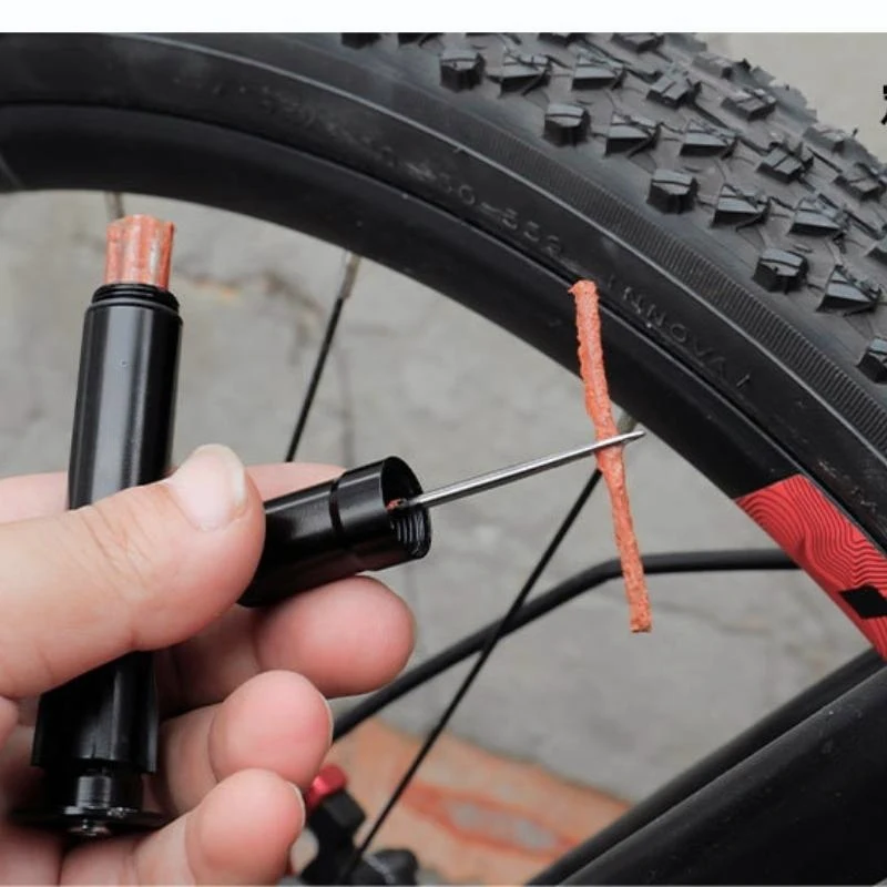 Bike Tubeless Tire Repair Kit Tool with Bar End Plug Mountain Road Bicycle Tire Punctures Handlebar Storage Rubber Stripe