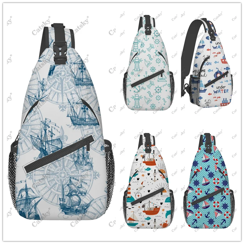 Boats Pattern Men\'s casual slanted shoulder bag chest bag large capacity printed sports storage women crossbody bag