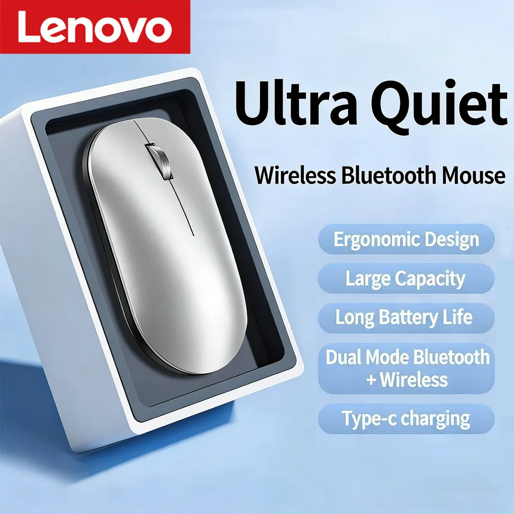 Lenovo Wireless Bluetooth Mouse 2.4G Dual Mode Type-C Charging Silent Ergonomic Portable Laptop Office Gaming Universal Mouse