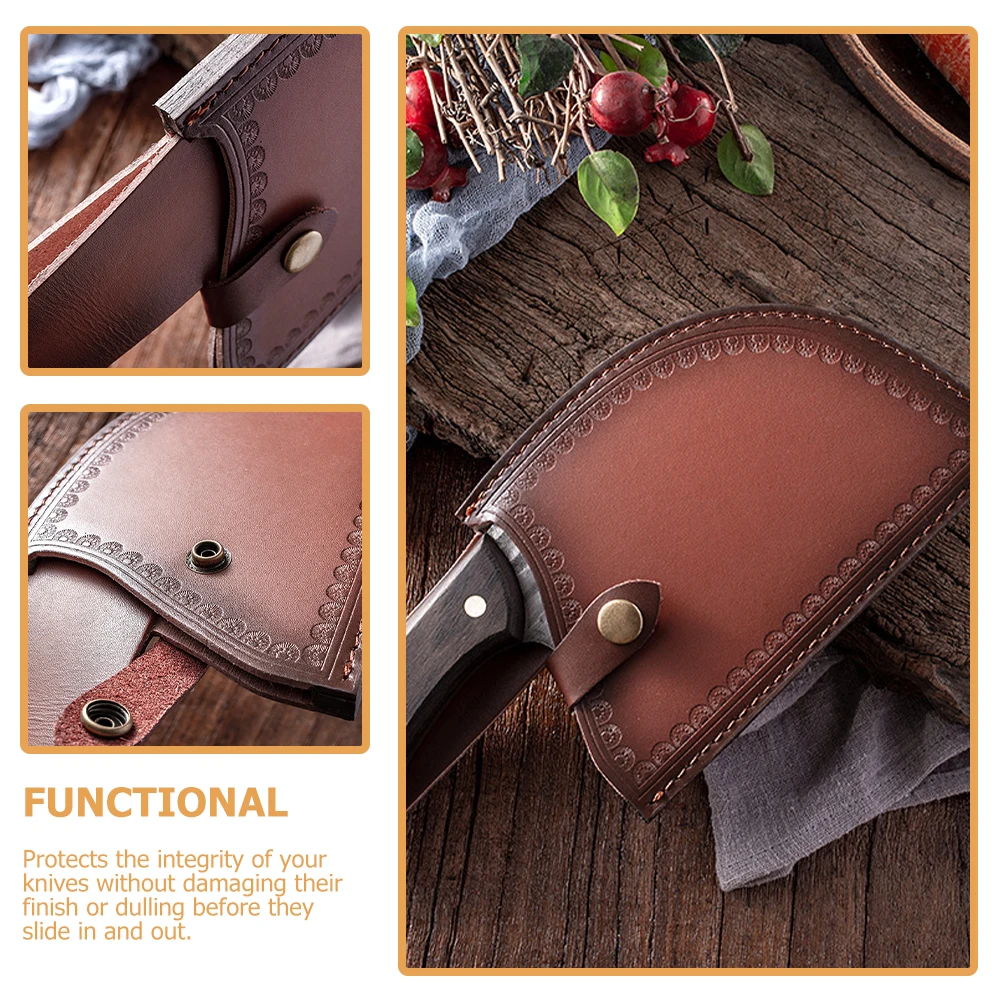 

Round Knife Reusable Knives Sheath Safe Cover Cowhide Protector Cook knives Guard Non Slip Easy Use Kitchen