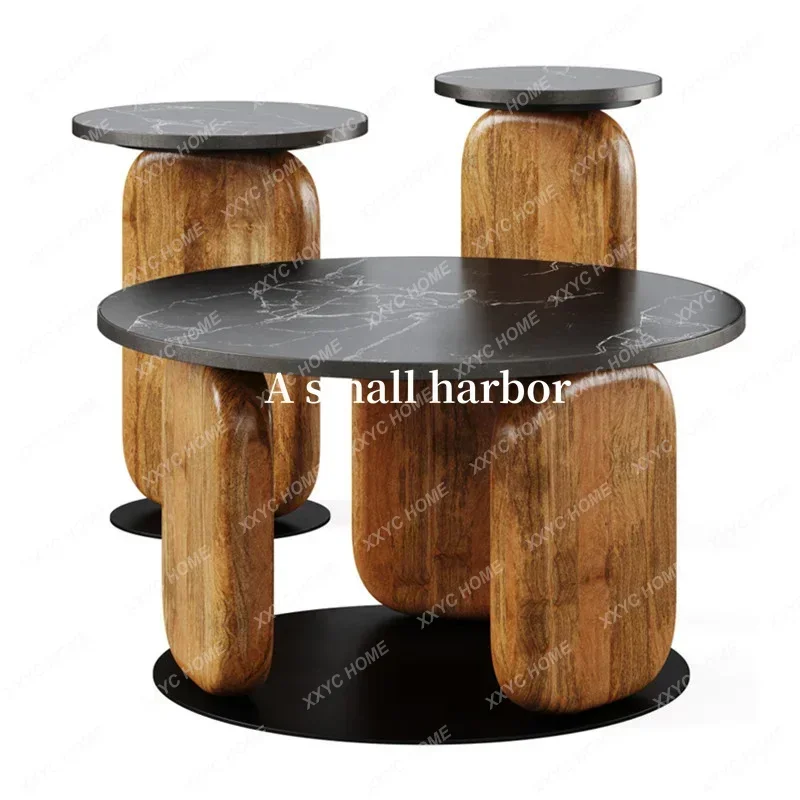 A Postmodern simple club hotel lobby solid wood corner several beauty salon cafe retro design marble coffee table