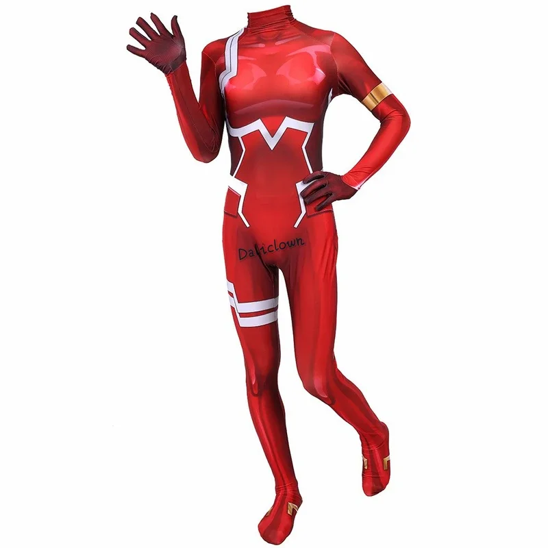 Anime Zero Two Cosplay Costume For Women Halloween Costume Wig 3D Printing Bodysuit Zentai Suit