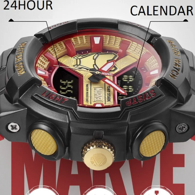 Marvel Original Iron Man Dual Display Wristwatch The Avengers Tony Stark Superman Stop Watch Chronograph Quartz Digital Clock