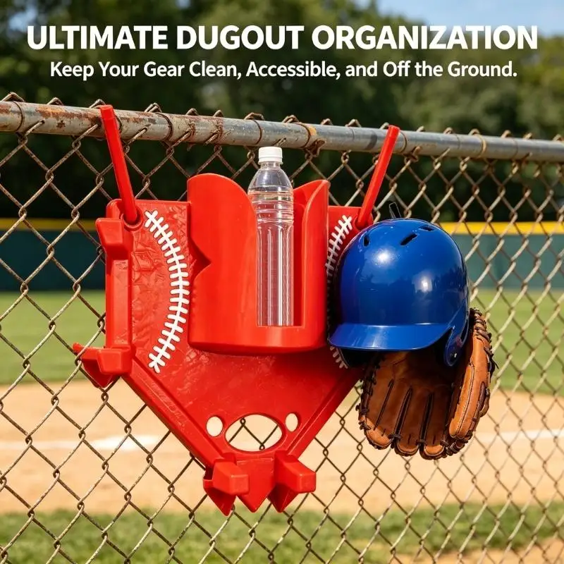 Baseball And Softball Dugout Fence Mounted Hanging Holder For Equipment Storage And Team Efficiency