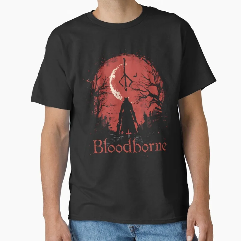 

Blood Moon Vintage video game Bloodborne Retro videogames Dark Souls gift T Shirt for men large size tops S-6XL