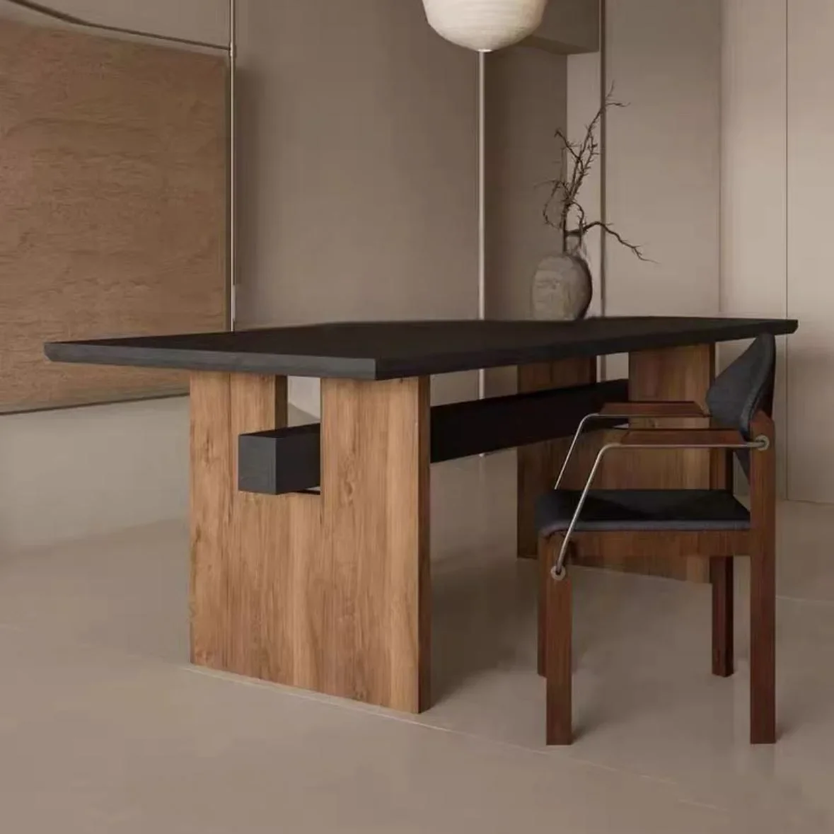 Medieval solid wood home dining table wabi style rectangular Nordic simple table