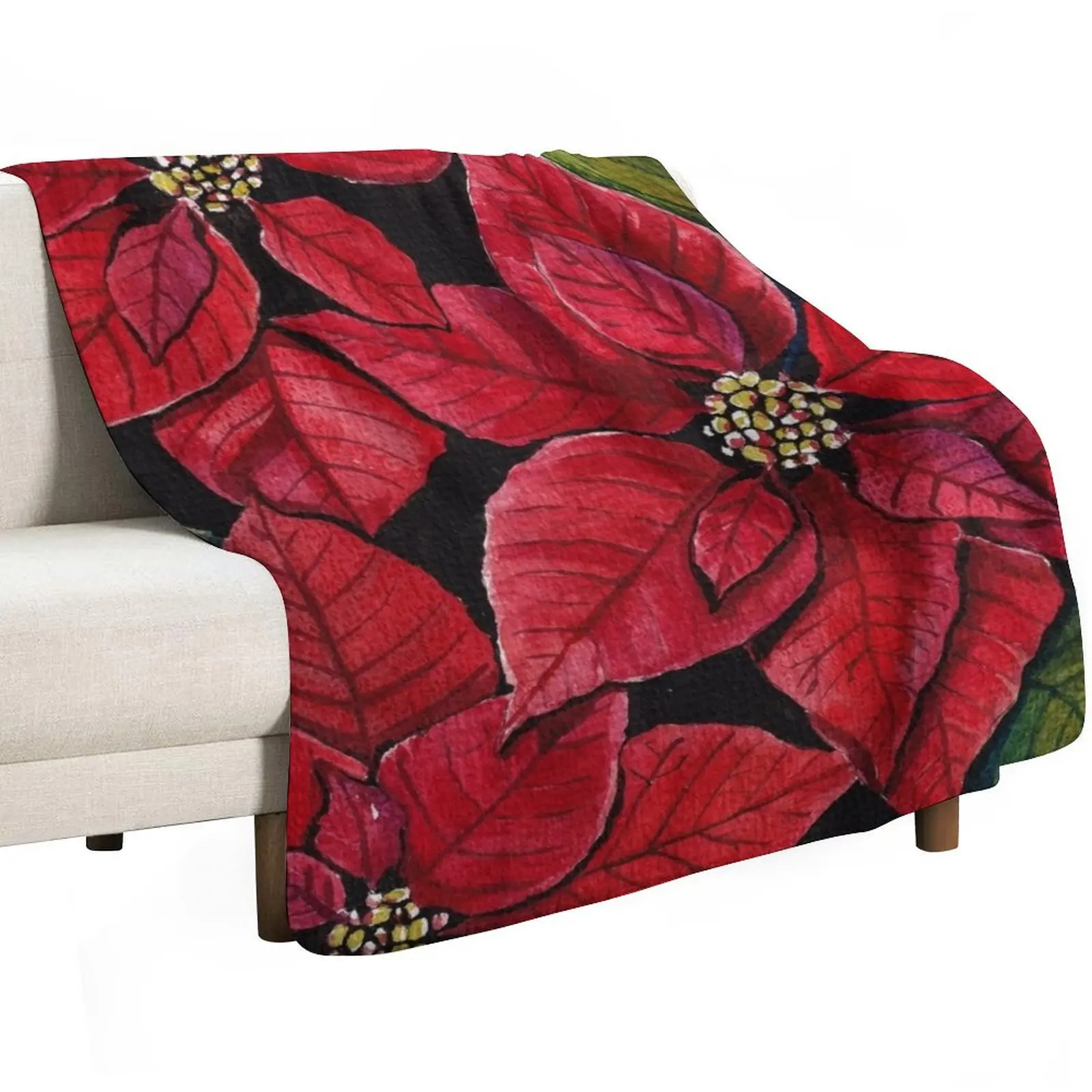 Vibrant Poinsettia Watercolour Artwork Throw Blanket sofa bed Sofas Soft Beds Decoratives Kid'S Bed linens Blankets