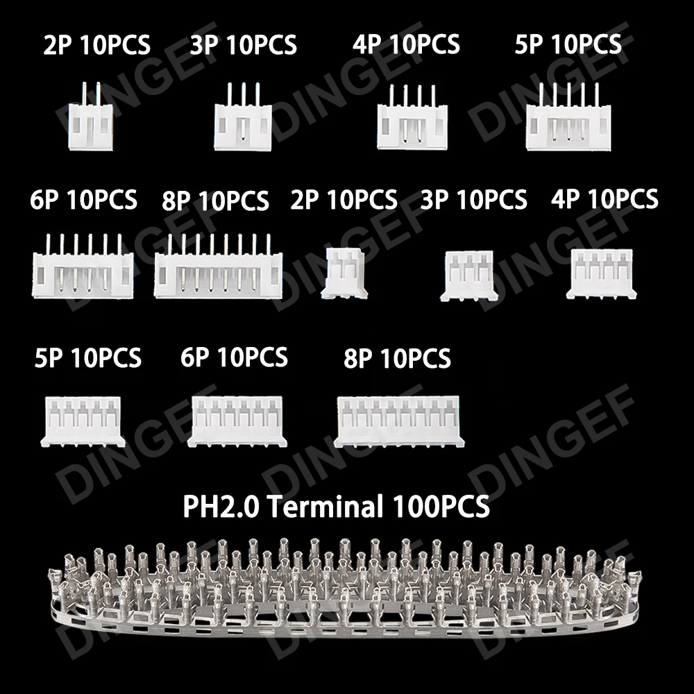 220PCS PH2.0 JST Male Female Plug Socket PH 2.0mm Connector kit Straight Pin Terminals 2P 3P 4P 5P 6P 8P Pitch 2.0mm view 2