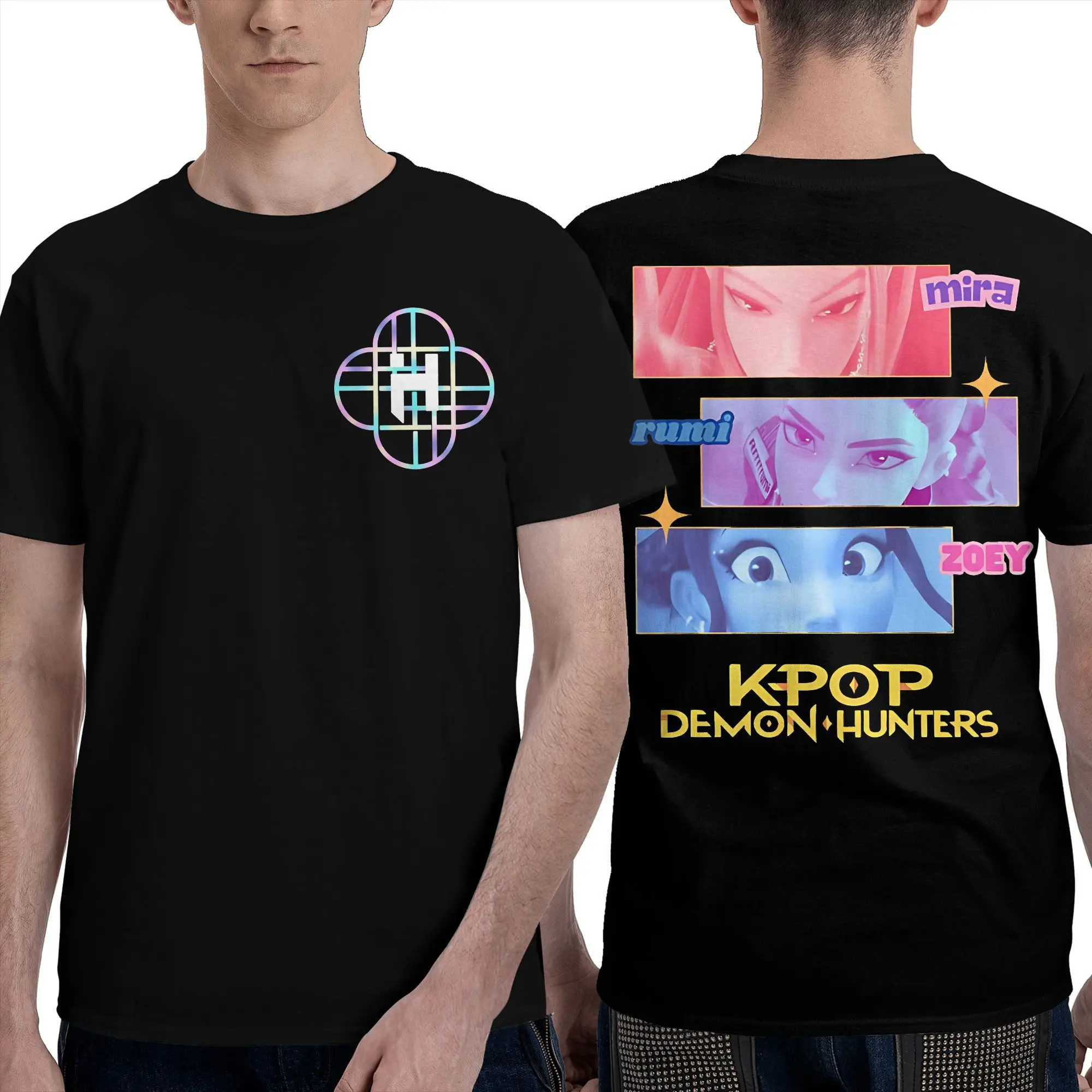 

Huntrix Kpop Demon Hunters T-Shirts for Men Women Pure Cotton Tee Shirt Round Collar T Shirt Double-sided Printed Clothes