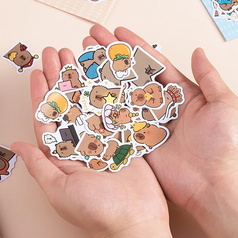 40Pcs Cartoon Cute Kawaii Capybara Hand Account Stickers Creative Diary Decoration Stickers Children Handbook Material Stickers