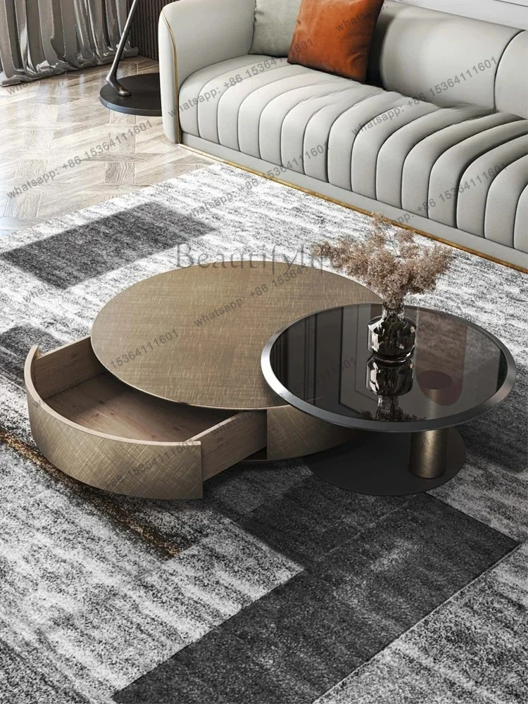 

Italian light luxury round coffee table tempered glass stainless steel modern simple home living room creative coffee table
