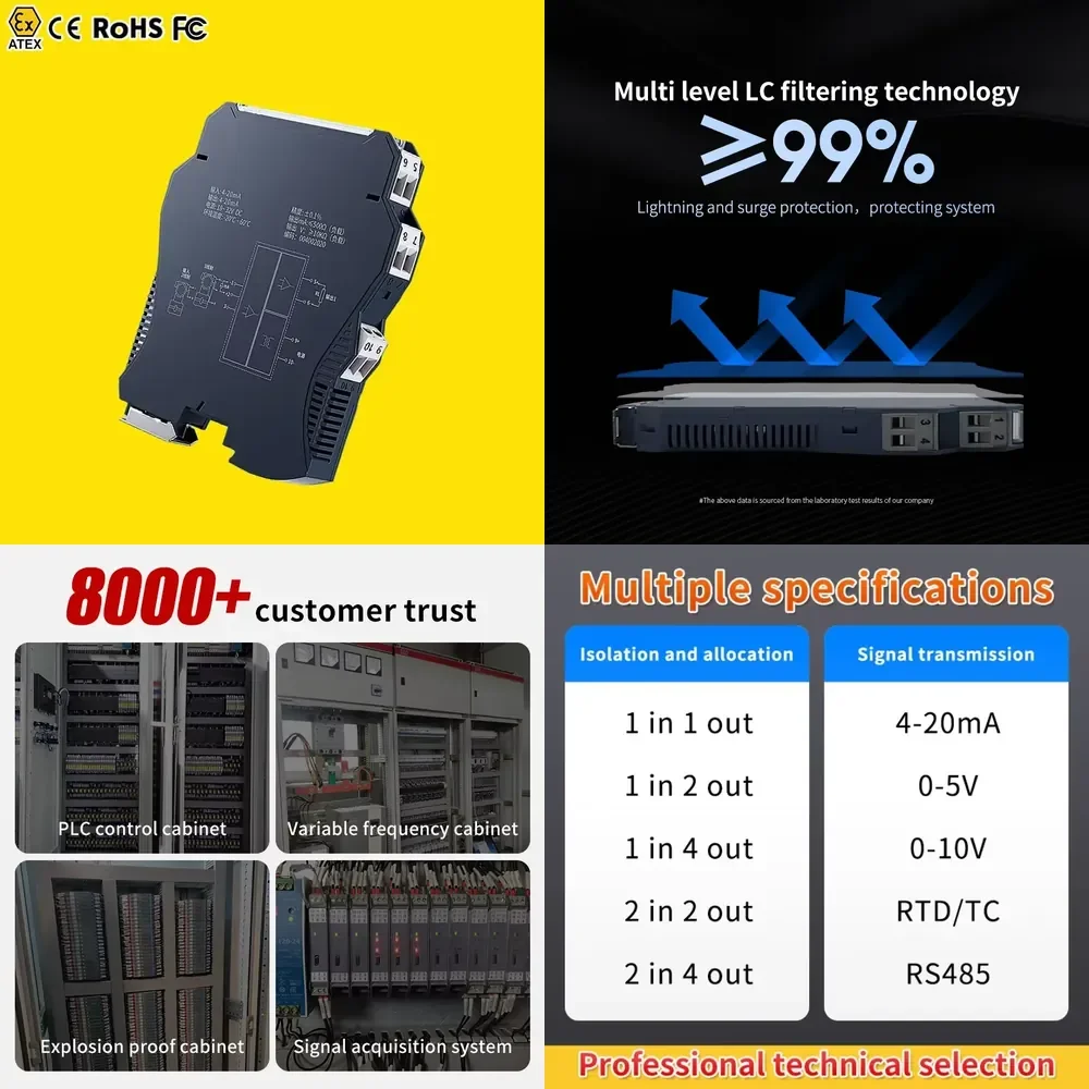 

Signal Isolator Isolated Safety Barrier 4 20Ma Signal Conditioner Gravity Analog Signal Isolator