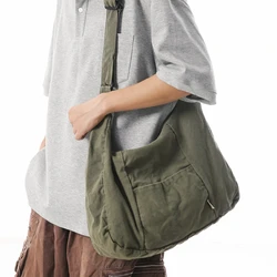 Large Capacity Canvas Shoulder Bags Women Solid Simple Cloth Packages Unisex Korea Style Crossbody Bags 100% Cotton Casual Totes