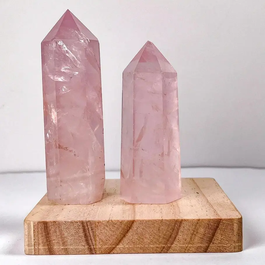 عصا بلورات وردية طبيعية حرف يدوية عالية الجودة كريستال روز كوارتز نقطة برج الريكي شفاء للشفاء والديكور المنزلي #2