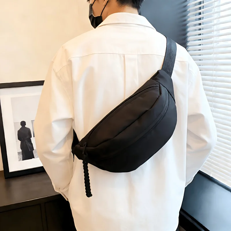 Easy Black Nylon Crossbody Chest Bag, Unisex Casual Shoulder Waist Pack, Lightweight Sports And Commute Crossbody Bag