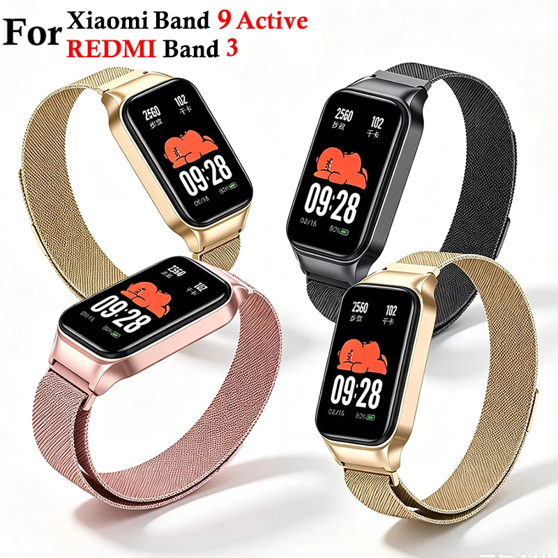Image of Metallarmband für Xiaomi Mi Band 9 Active Armband Uhrenarmband Magnetisches Milanaise-Band für Redmi Band 3 Austauschbarer Gürtel