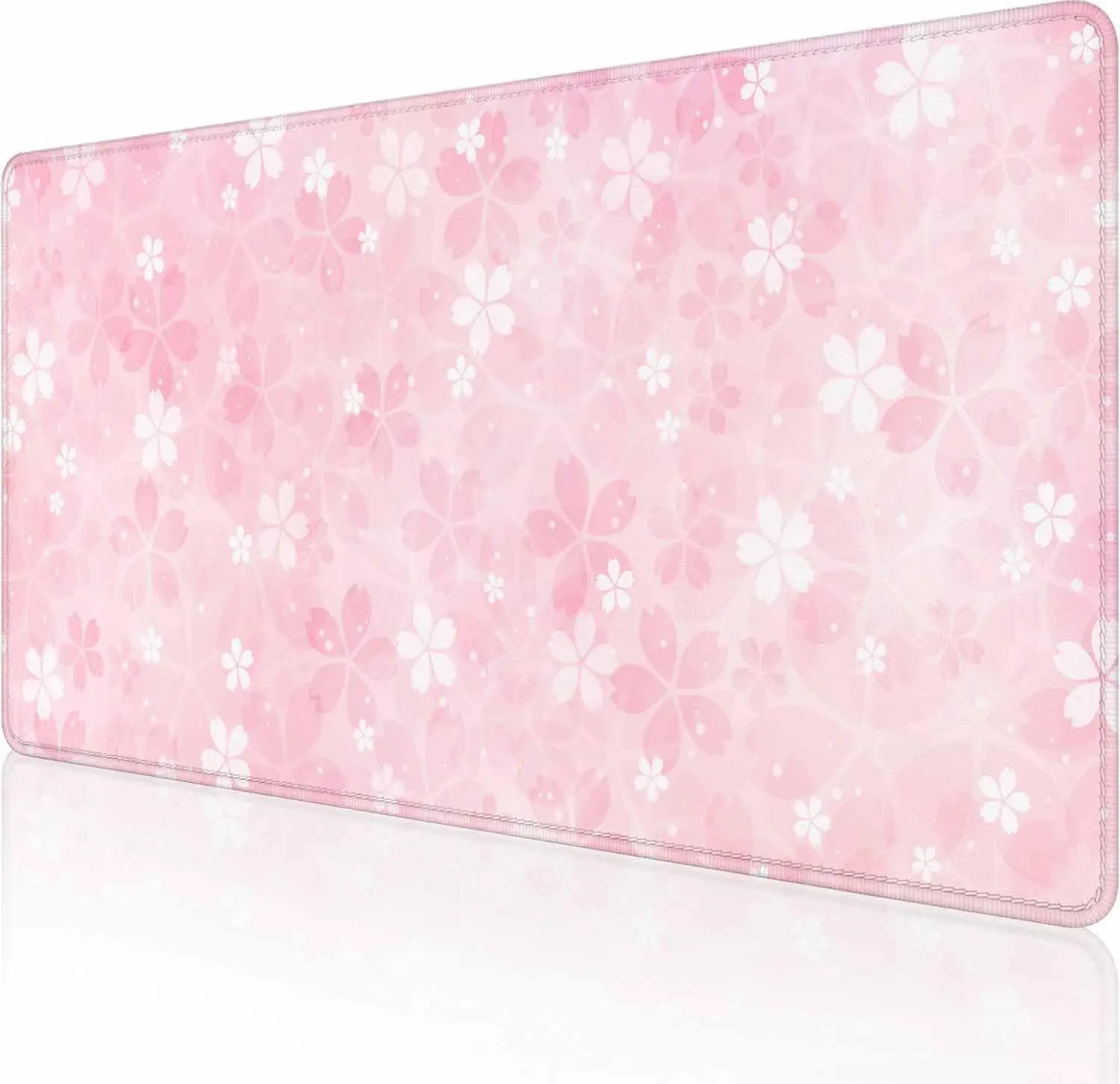 Pink Sakura Large Gaming Mouse Pad, Soft Pastel Cherry Blossom All‑Over Floral Gentle Decor Pattern, Non‑Slip Mat For PC Laptop