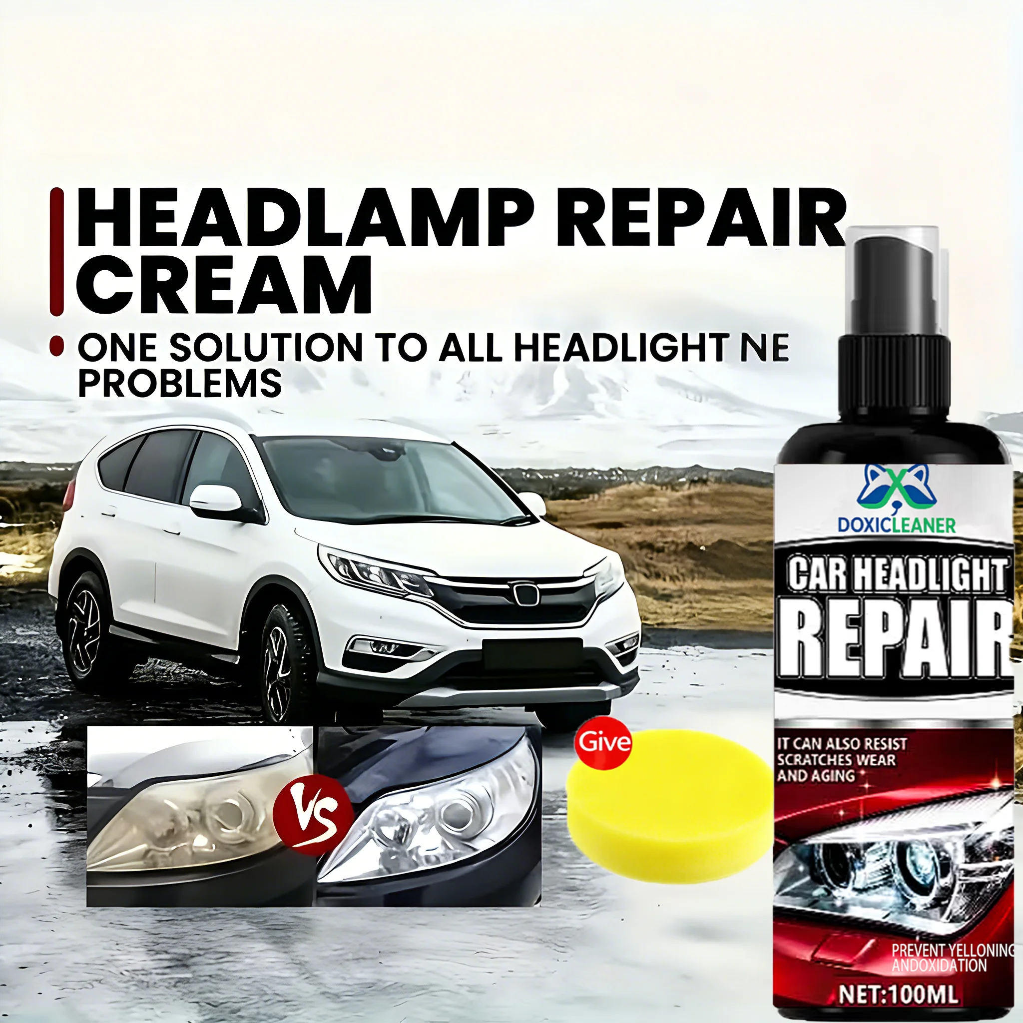 

Professional car headlight repair paste - Easy-to-use car light maintenance kit, restore oxidized, yellowed, and blurry headligh