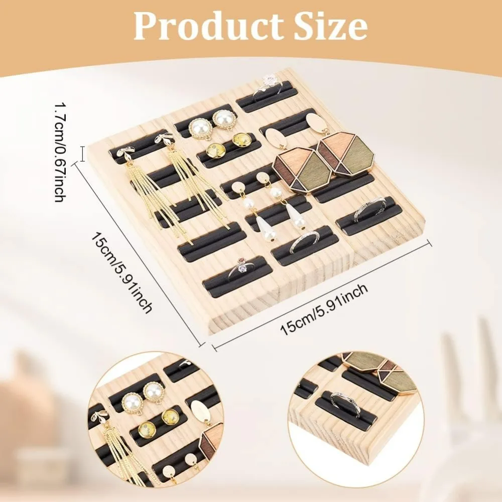 Ring Earrings Trays Black Leather 15 Slots Bamboo Ring Holder 5.91x5.91x0.67inch Ring Display Board Display Stand Jewelry