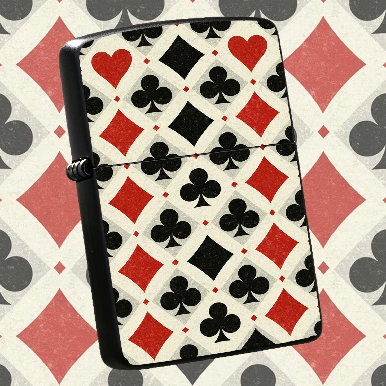 Vintage Playing Card Suits Pattern Retro Distressed Spade Heart Club Diamond Themed Portable Unique Card Game Enthusiast Gift Decorative Pocket For Daily Use A Fun And Humorous Lighter