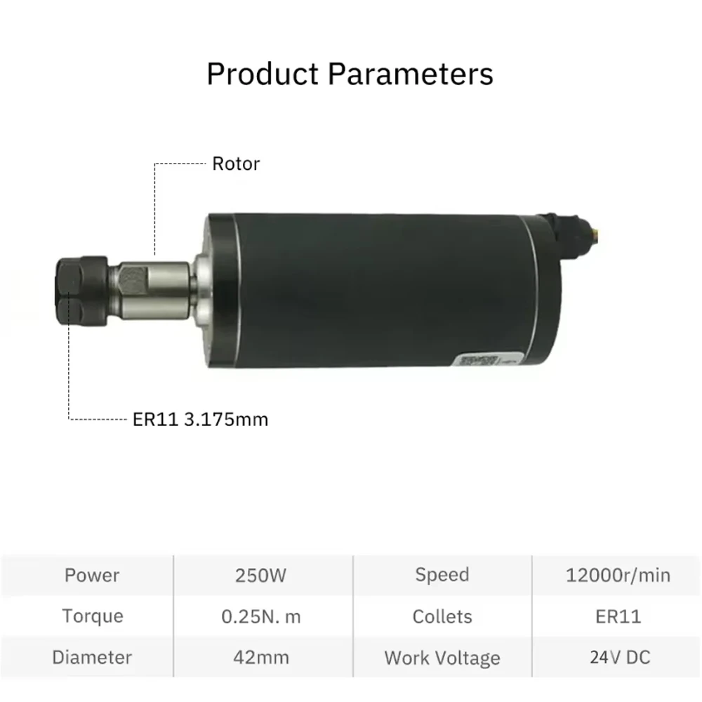 BLDC Brushless Spindle Motor DC48V ER11 ER16 200W/250W/300W/500W with Hall Sensor 12000RPM CNC Router Machine