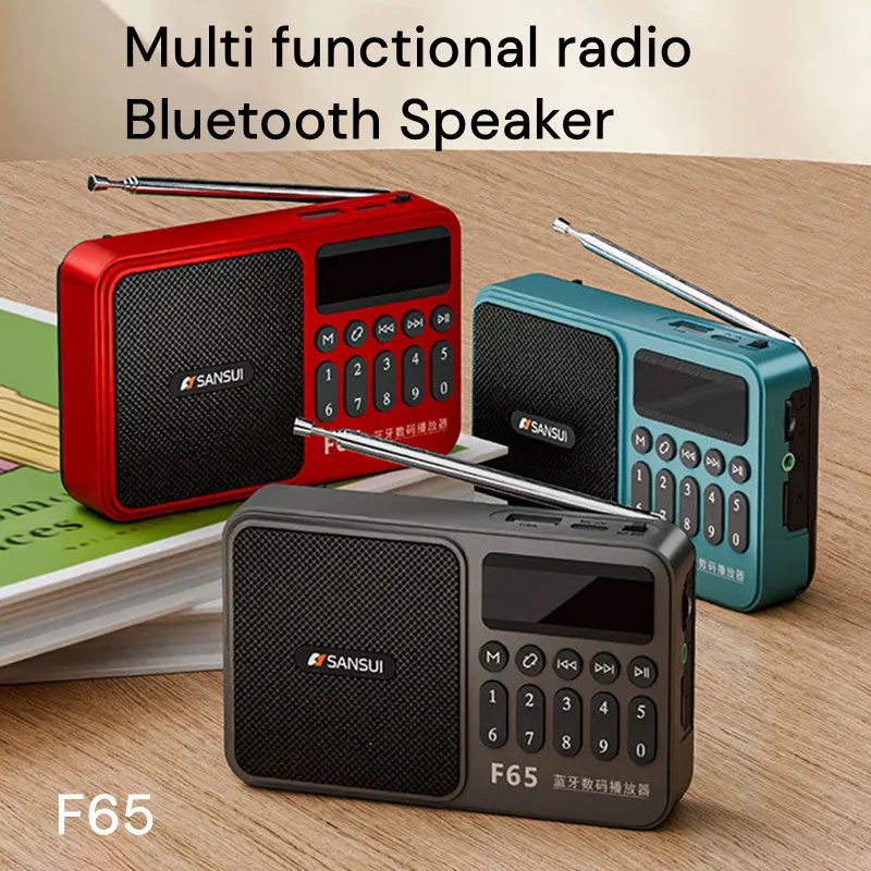 SANSUI F65 Retro Wireless Bluetooth Speaker Portable FM Radio Stereo Subwoofer Mini Plug in Walkman Full Band MP3 Music Player