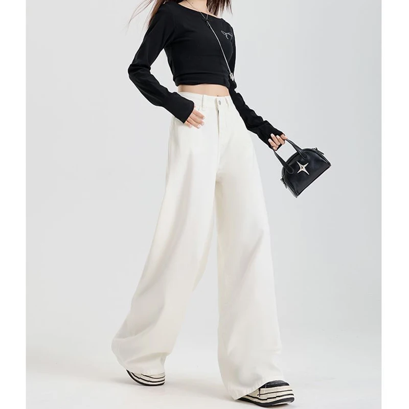 

Женские корейские мешковатые прямые джинсы, новые повседневные модные джинсовые брюки с высокой талией для девочек, женские однотонные тонкие повседневные брюки