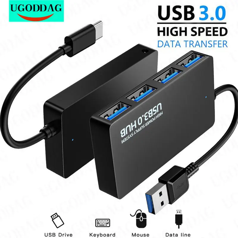 High Speed 4 Ports USB 3,0 Hub Multi-Datenkabel USB C Typ-C Splitter Expander Unterstützung Multi-Systeme Plug-and-Play-USB-Adapter