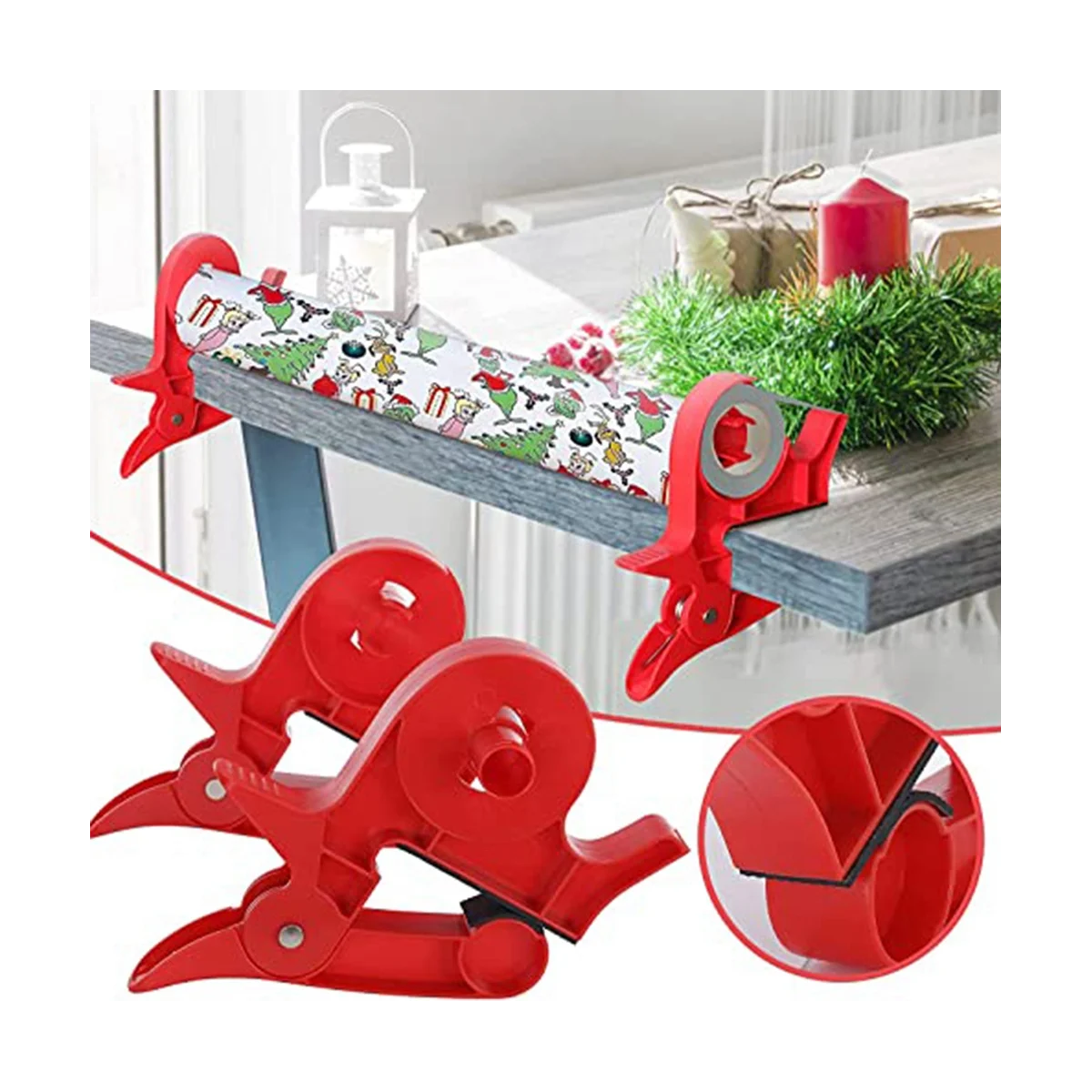 2 Pcs Tape Holder Christmas Wrapping Paper Table Clamp - Tabletop Gift Wrapping Tool, Christmas Wrapping Tape Dispenser