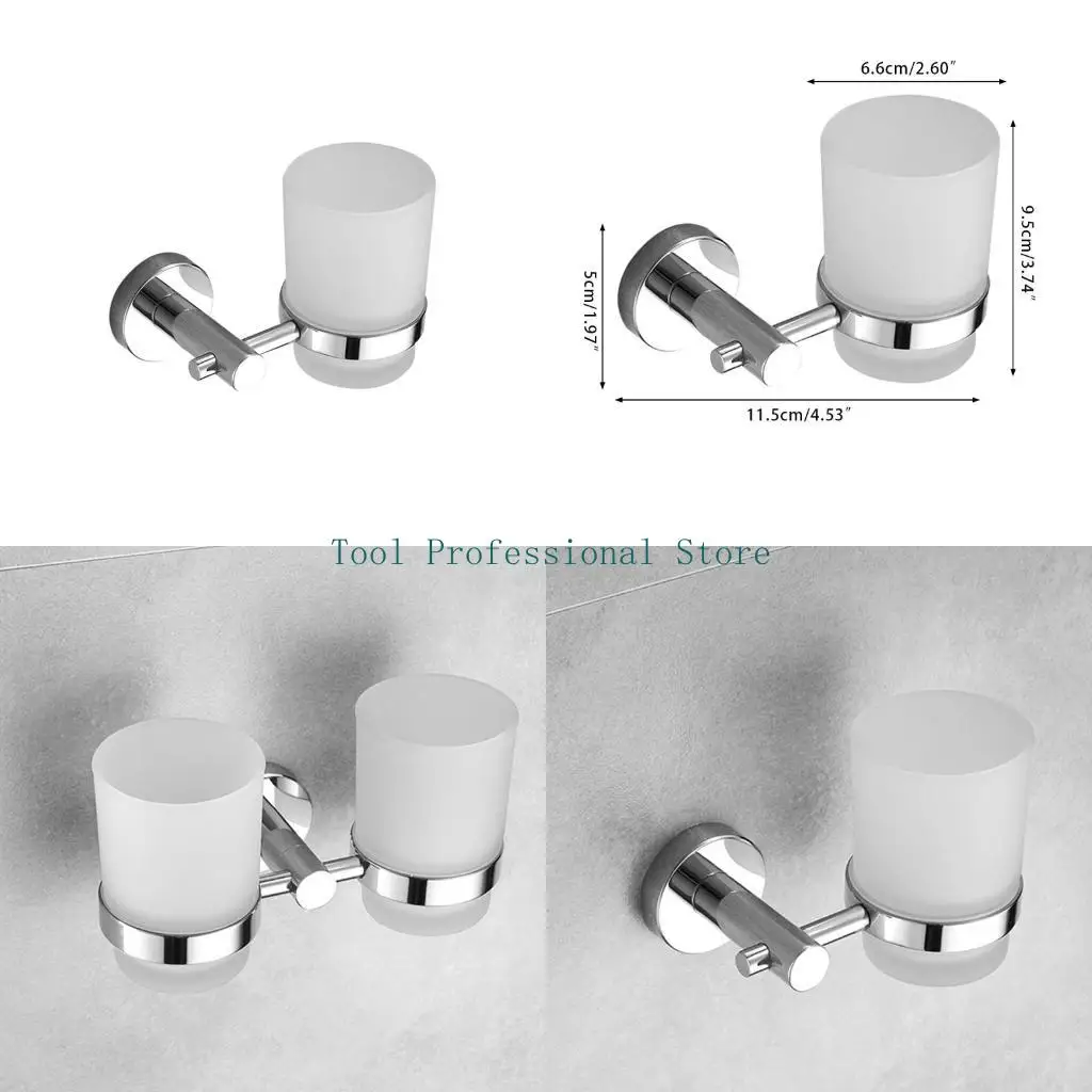 57QF Wall Mounted Toothbrush Holder with Cup Toothpaste Tumbler Holder Stand Bathroom Countertop Stand Accessories