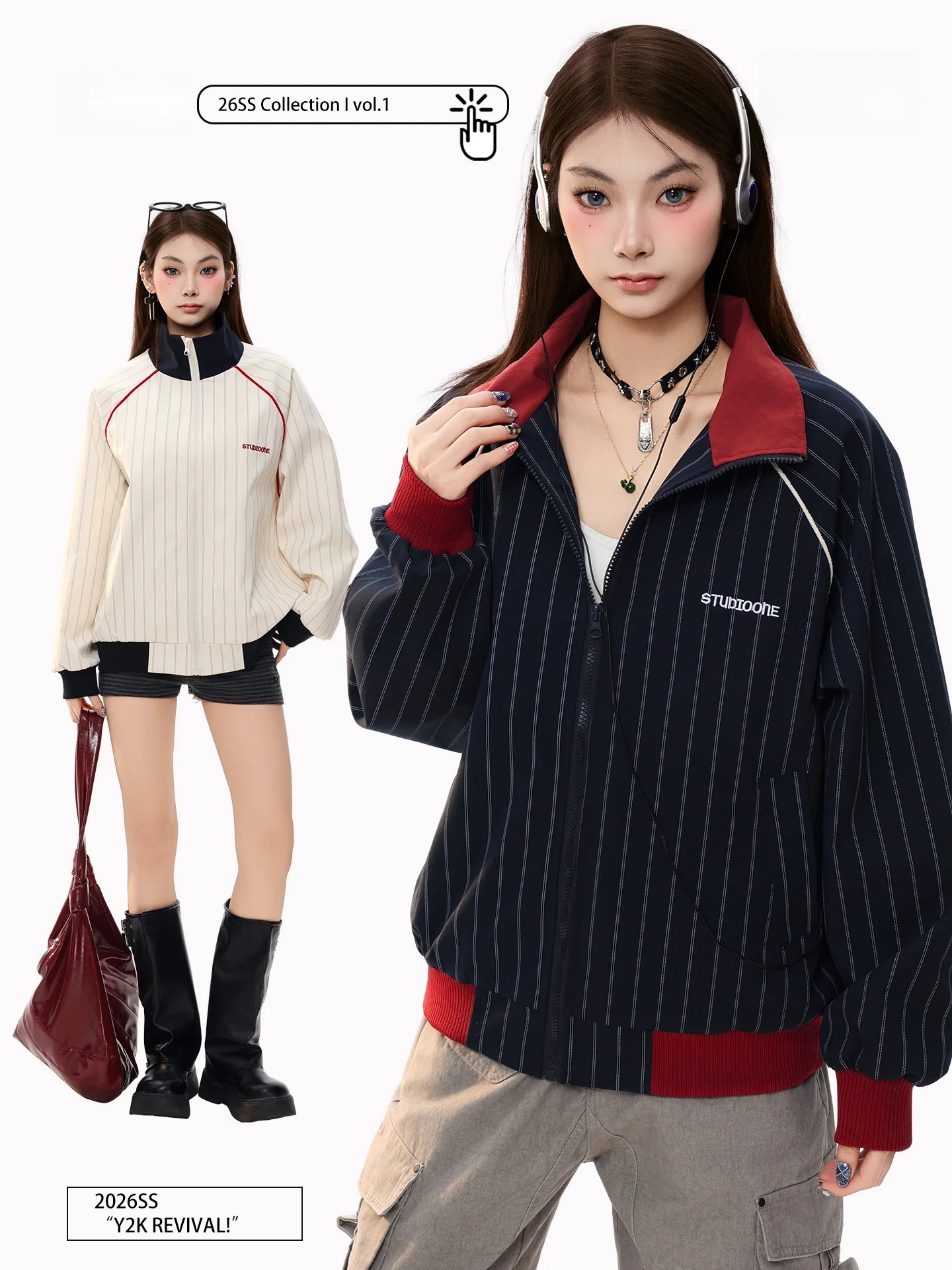 

Женская куртка PBB в американском ретро-стиле с полосками, свободного кроя, повседневная, для города, с воротником-стойкой, удобная, теплая, весенняя модель