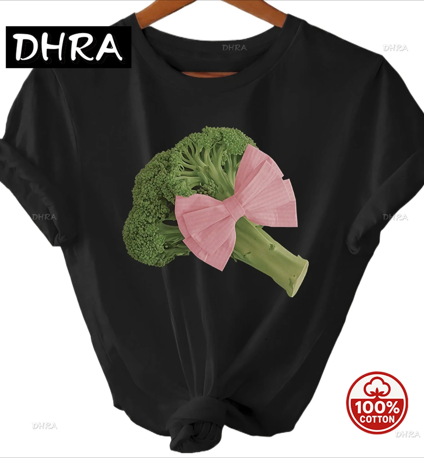تي شيرت نسائي كاجوال بأكمام قصيرة ورقبة دائرية من High Street مطبوع عليه رسومات بروكلي للربيع والصيف ملابس غير رسمية متعددة الاستخدامات #1