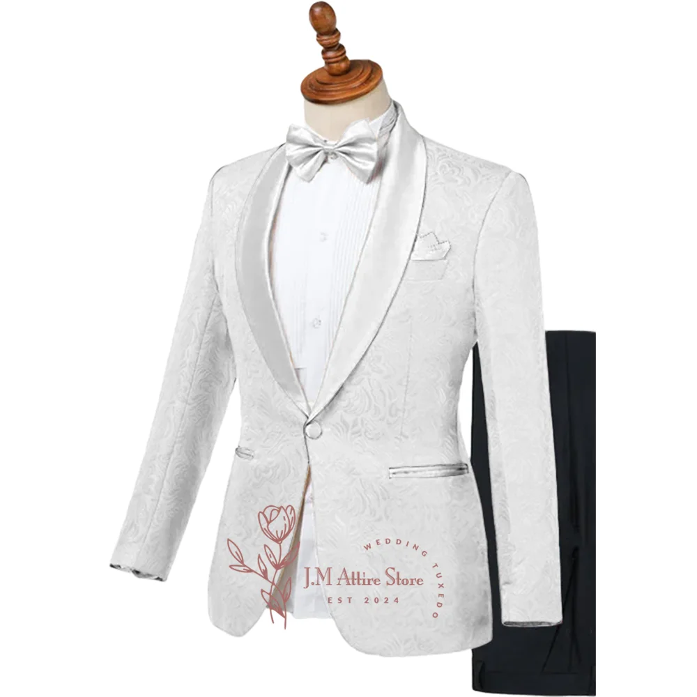 Men's Suit in Sky Blue 2-piece Jacket Pants One Button Satin Shawl Lapel Jacquard Fit Wedding Outfit For Prom Birthday Party