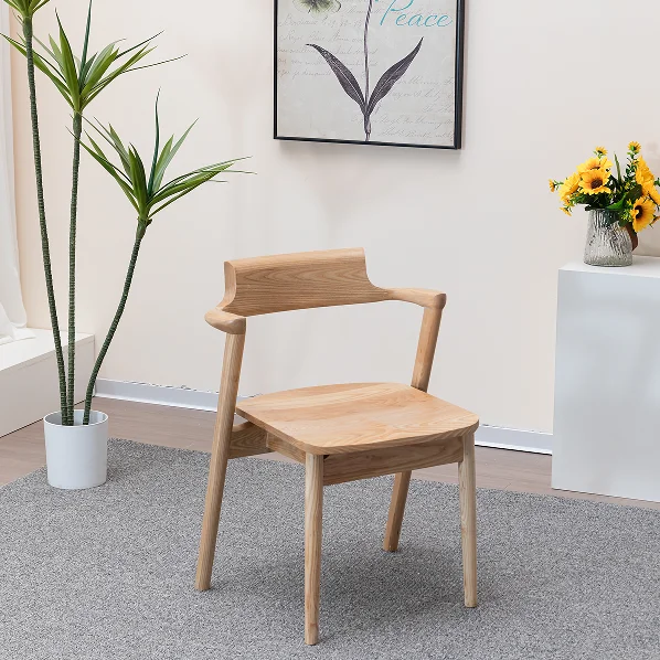 Wood Armchair for Home - Japanese-Inspired Dining Chair, Nordic Simple Study Chair with Elegant Backrest