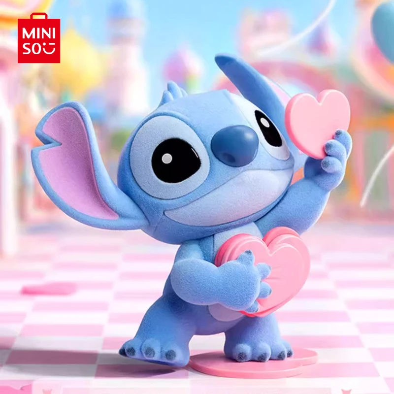 MINISO animación Stitch polvo cálido serie caja ciega Linda muñeca de punto de dibujos animados adornos de escritorio 520 regalo para novia