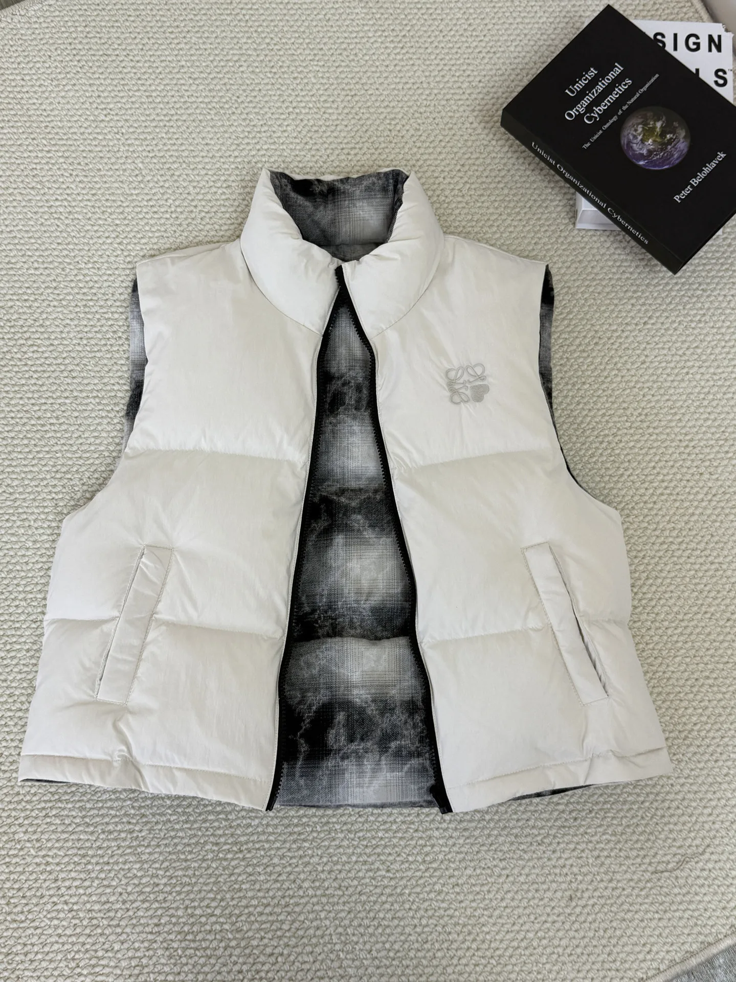 Otoño Invierno estampado de doble cara abajo chaleco femenino cremallera suelta acolchada chalecos mujeres pato blanco abajo chalecos sin mangas