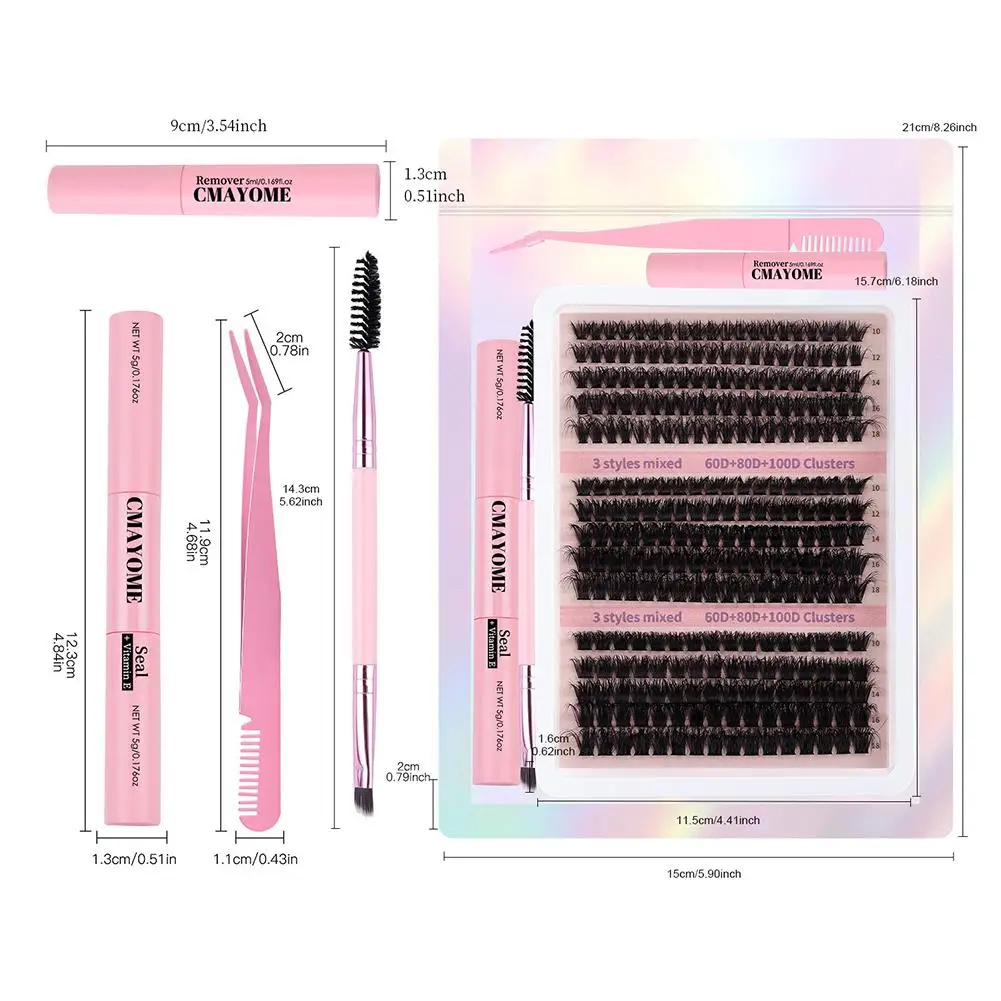 ขนตาปลอมแบบช่อ 15 แถว 60D-160D ผสม 5D ขนฟู สำหรับต่อขนตาเองที่บ้าน พร้อมอุปกรณ์แต่งหน้า