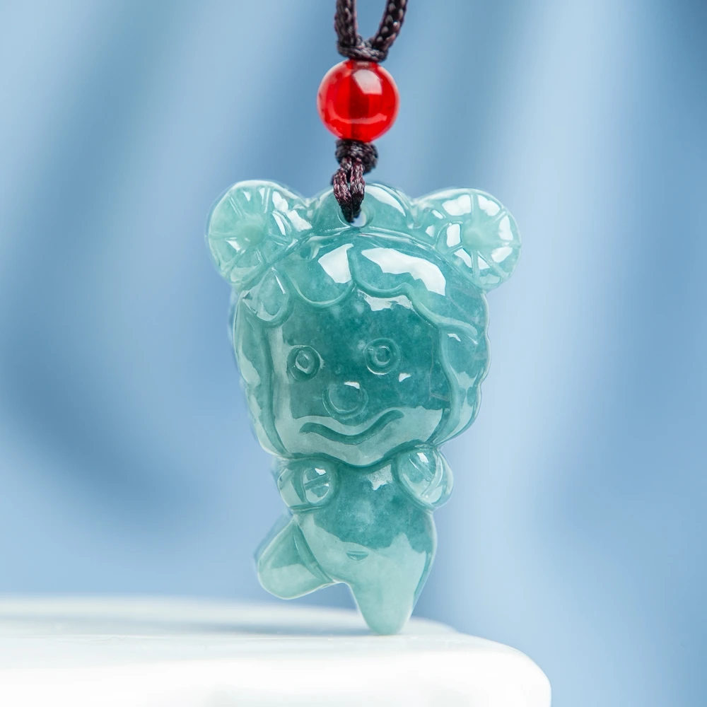 

TIMESWIND Cartoon Zodiac Sheep Natural A-type Jade Blue Cute Pendant Women Necklace with Certificate