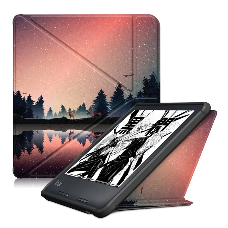 GEFENIS Painted Smart Cover For Etui Kobo Libra 2 2021 Case PU Leather Soft Back Stand Ereader Sleep Cover For Funda Kobo Libra