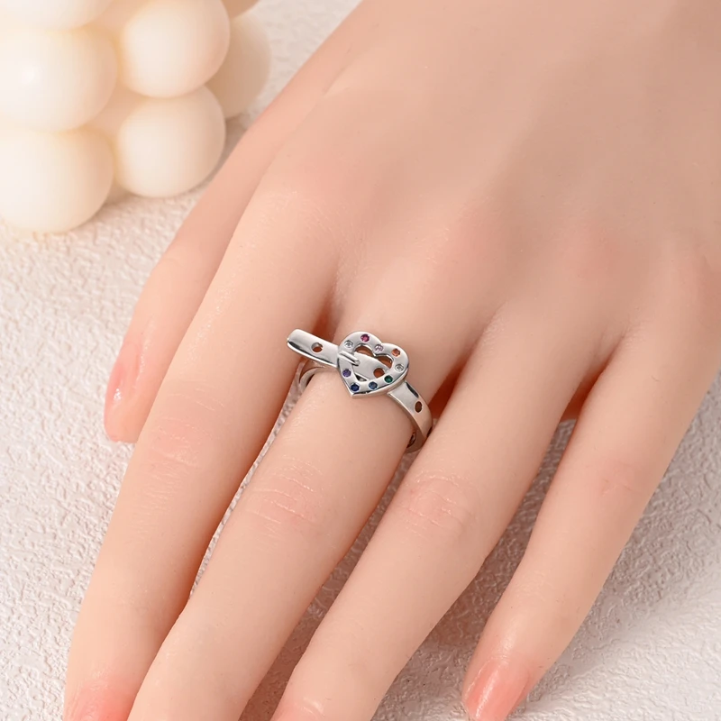 الأصلي 925 فضة ملون القلب حزام الدائري للنساء مجوهرات للبنات هدايا المناسبات عيد ميلاد #4