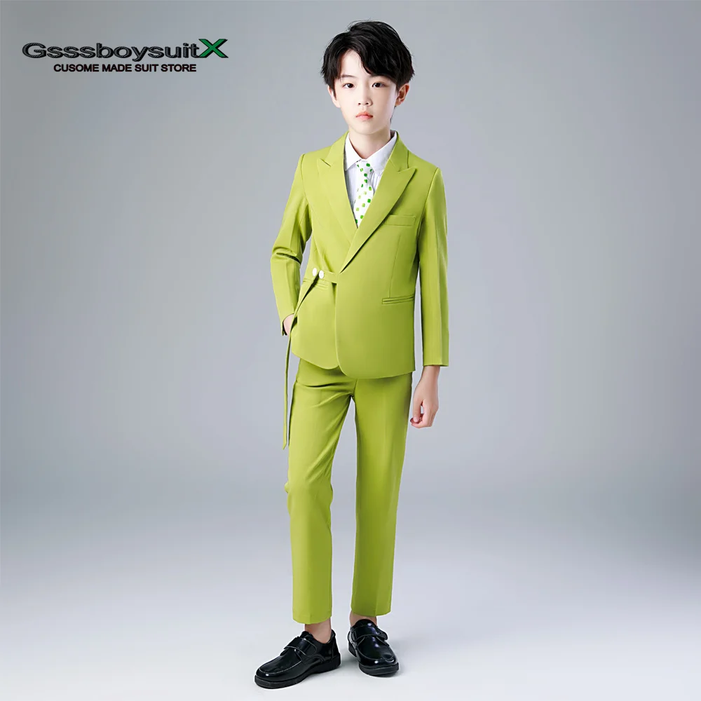 Boy Suit 2 Piece Handsome Fashion Jacket Pants Wedding Tuxedo Kids Blazer Set Slim Fit Party Costume