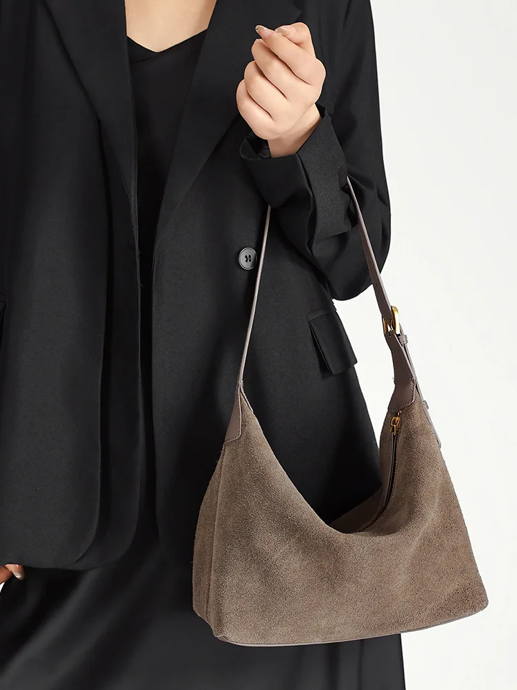 New Frosted Cowhide Women's Bag Senior Sense Of Casual Versatile Underarm Leather Shoulder Bag Commuter Women's Bag