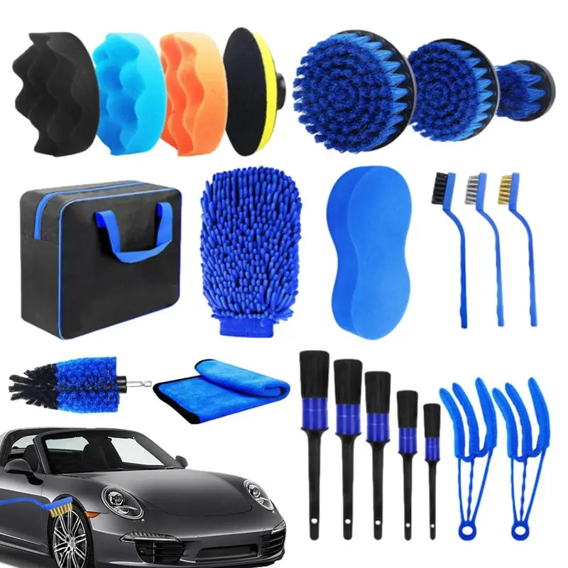 

Car Detailing Kit 22-pcs Car Detailing Kit With 5 Detailing Brushes Car Detailing Brushes With Storage Bag All-Purpose Car