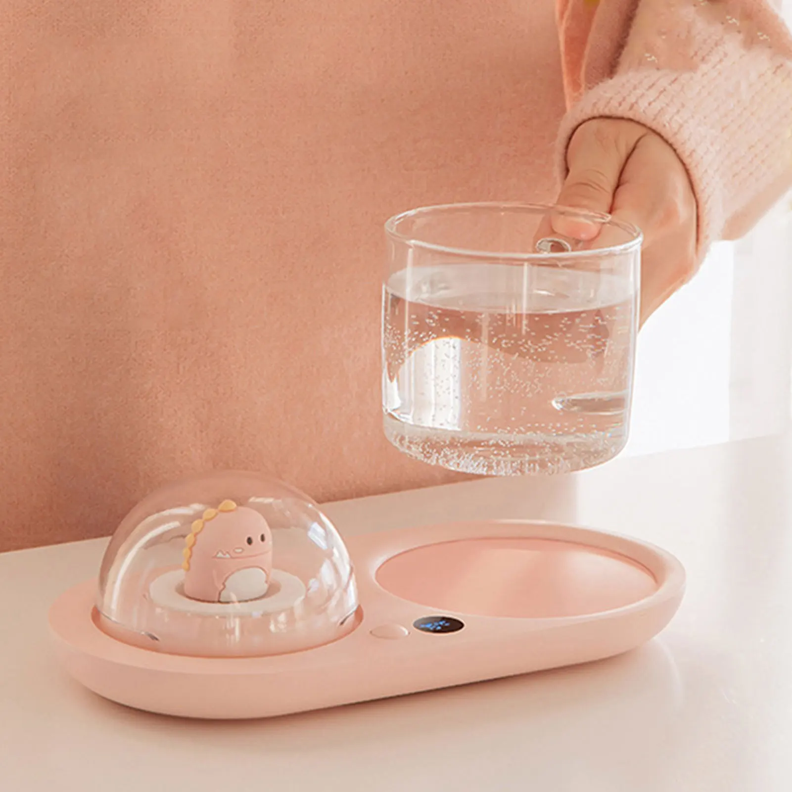 Mug Warmer 20W 3 Temperature Settings Smart Cup Warmer with Cute Dinosaur Night Light Aroma Diffuser