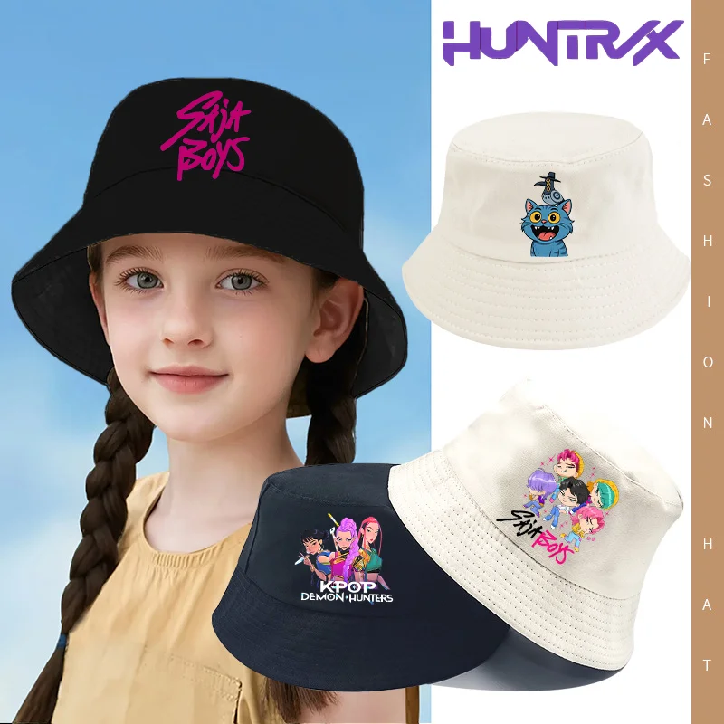 KPop Demon Hunters-Sombrero con forma de cubo para niños, estampado de dibujos animados, sombrilla para adultos, gorras redondas con visera para pescadores, gorra decorativa informal para exteriores