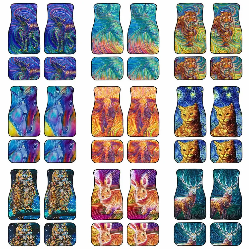 

2/4 PCS Carpet Car Floor Mat Animal Abstract Design Front&Rear Protect Pad Rugs