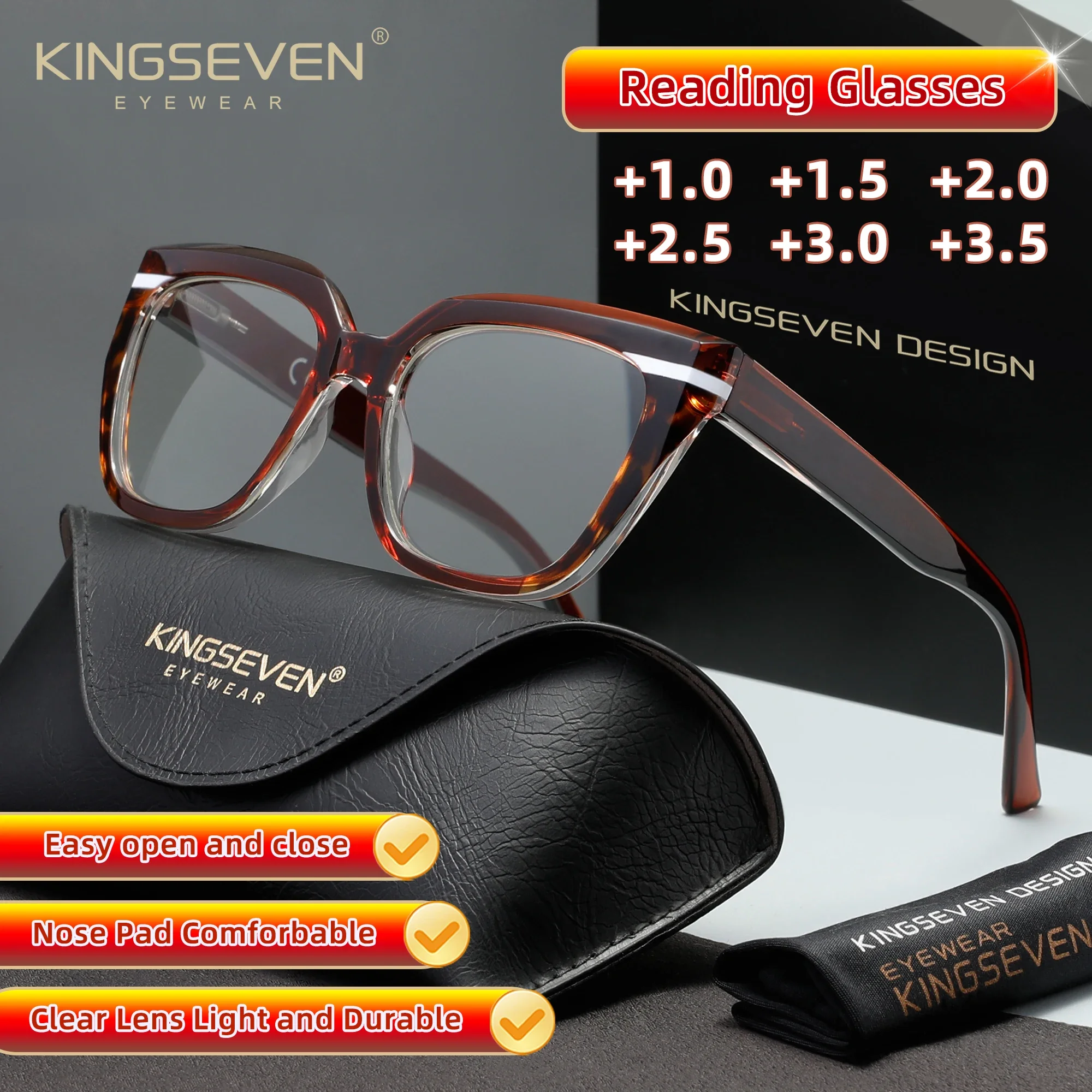 

KINGSEVEN Reading Glasses Comfortable Clear Lens For Men Women Blue Light Presbyopia Glasses +1.0 ~ +3.5