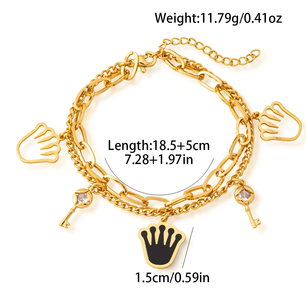 Charm-Armband Dubai Vergoldeter Edelstahl Schwarze Emaille Ineinandergreifende Kette Stern-Motiv Glücksbringer Schmuck-Accessoires 5-teiliges Set – Detail 8