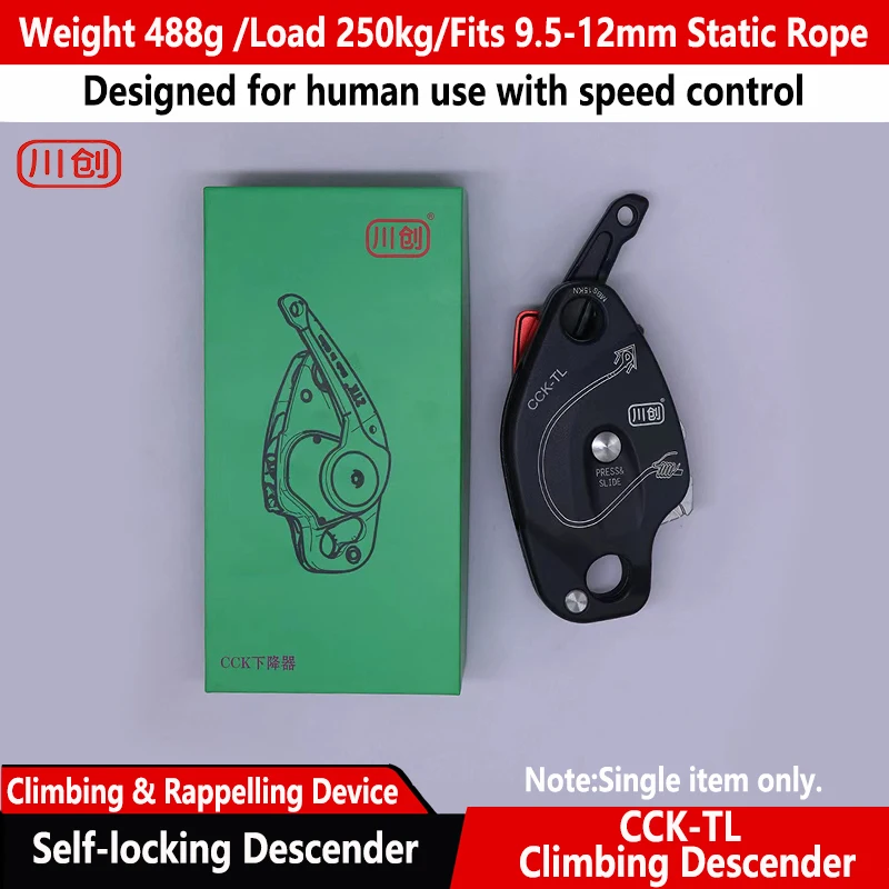 Descensor automático CCK-TL para escalada en roca, descenso por cuerda, trabajos en altura, equipo mecánico automático con freno automático, dispositivo de rescate y aseguramiento.